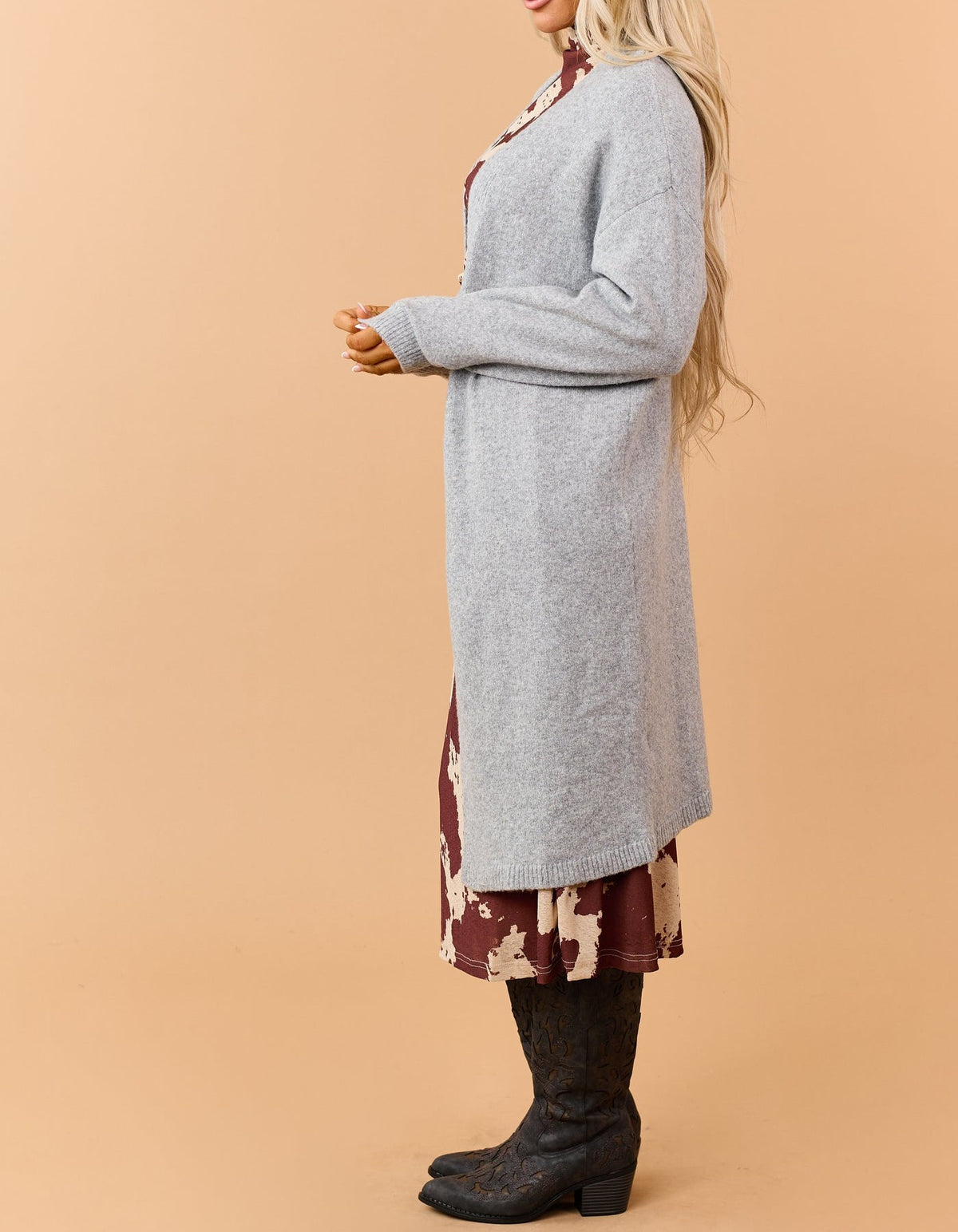 Heather Grey Longline Ribbed Knit Cardigan