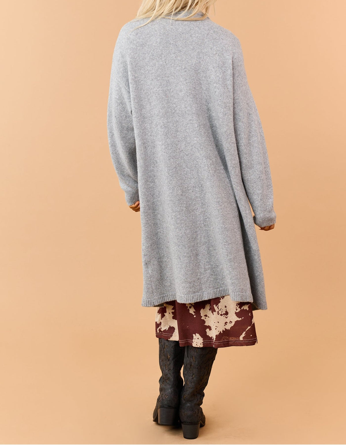 Heather Grey Longline Ribbed Knit Cardigan
