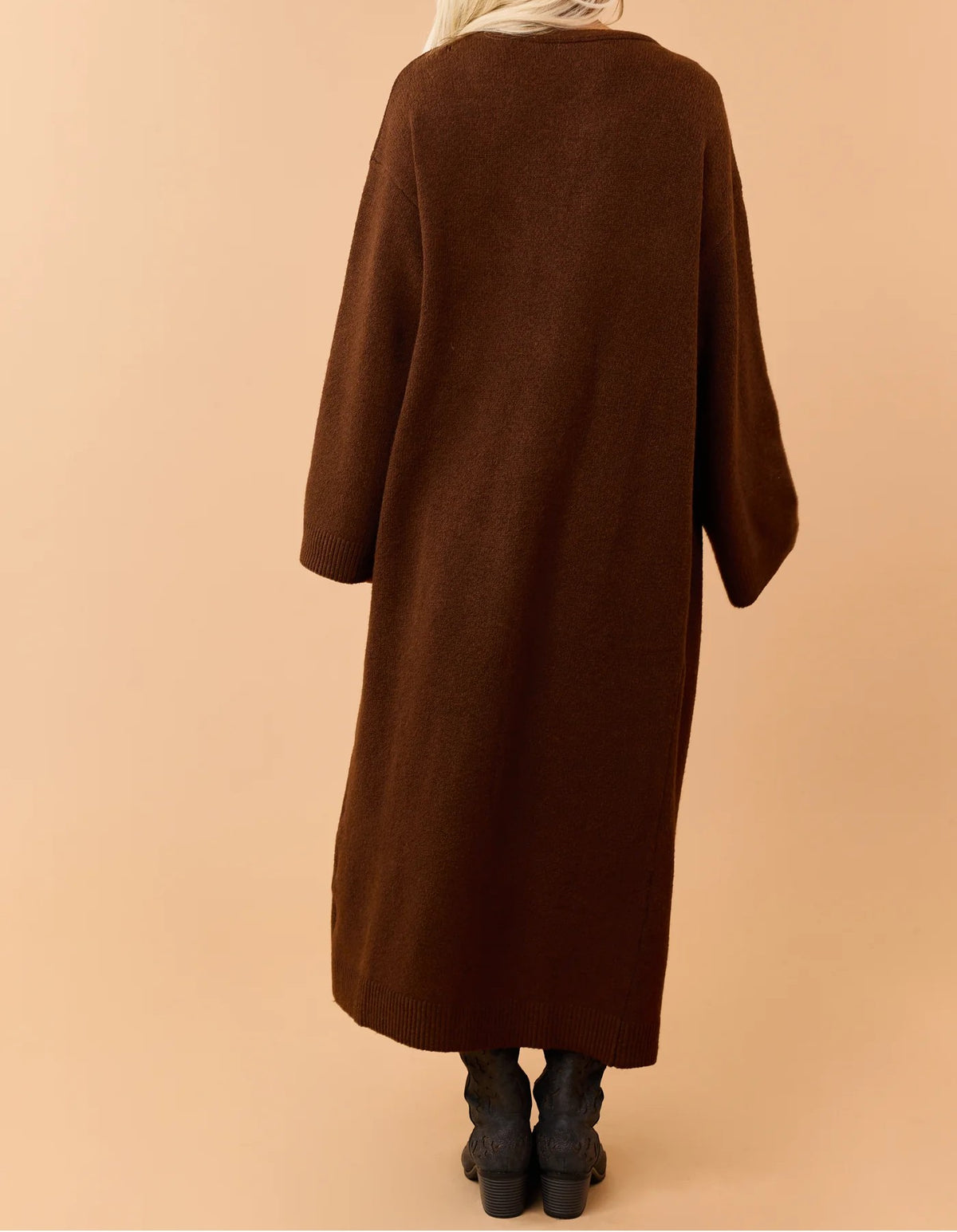 Dark brown long-line drop-shoulder cardigan